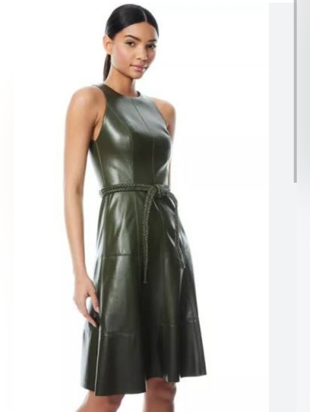 Alice + Olivia Leandra Faux Leather Fit-and-Flare Dress Size 4 - Picture 8 of 16